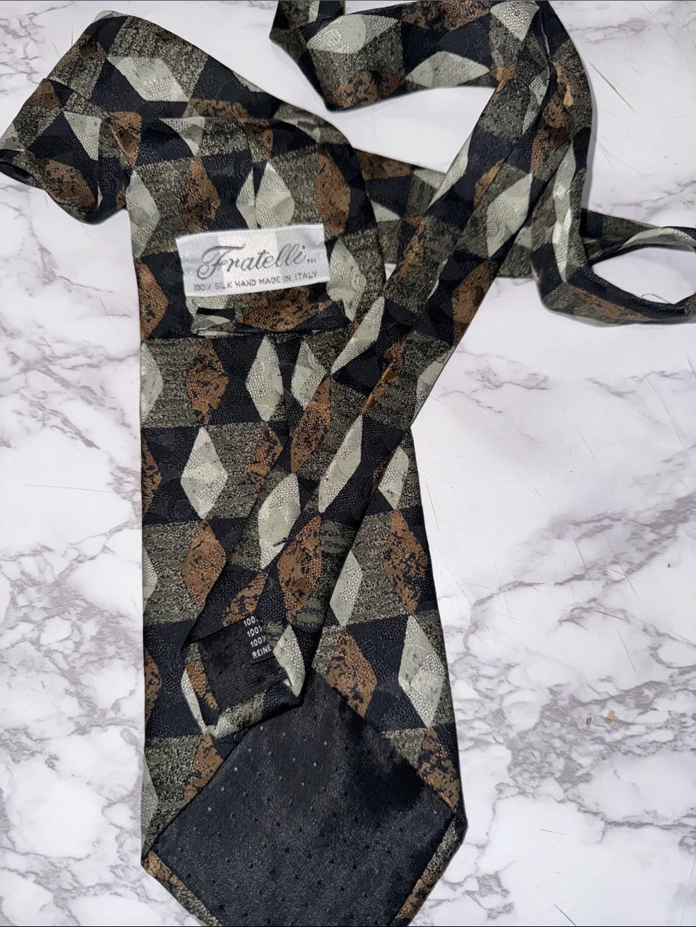 Fratelli Rossetti Geometric Pattern Tie in Black, Brown & Gray 100% Silk Italian